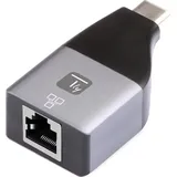TECHLY 363487 USB-C naar RJ45 Ethernet Gigabit LAN 1000 Mbps zwart/zilver