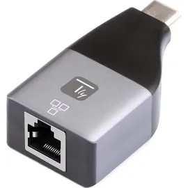 TECHLY 363487 USB-C naar RJ45 Ethernet Gigabit LAN 1000 Mbps zwart/zilver