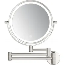 DEUSENFELD WL103EFA - Akku Batterie LED Doppel Wand Kosmetikspiegel, 3 Gelenkarme, 10x Vergrößerung + Normalspiegel, Ø20cm, 360° schwenkbar, 3 ... - Silber