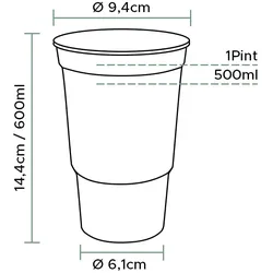 MONOUSO - Wiederverwendbare Plastikbecher PP Transparent 600ml Ø9,4cm (800 Stück)