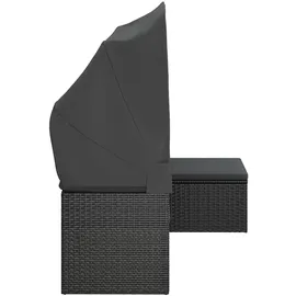 vidaXL 3-Sitzer-Gartensofa mit Dach und Fußhocker Schwarz Poly Rattan