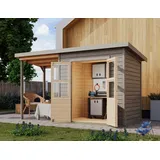 Gartenhaus Holz 14mm Gerätehaus Velburg 4 vorvergraut mit Anbau 370x214cm Karibu