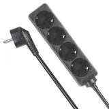 Perel Steckdosenleiste 4-Fach, Mehrfachsteckdose, Steckerleiste 4fach, 4 Schuko Steckdosen Typ F mit Erdung Deutschland, Kabel 1.5 m, 3G1.5, für innen, schwarz