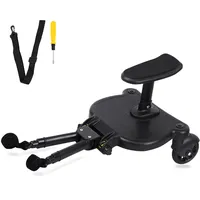 TRY-YEAN Buggy Board mit Sitz, Universal Kinderwagen Trittbrett Stehbrett mit 360° Zweirad, Tragfähigkeit 25KG, Abnehmbar Kinderwagensitz Kinderwagenzubehör für Kinder von 2-6 Jahren (Schwarz)