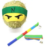 Nislai® Ninja Pinata SET | Ideal für die Ninja Party | Pinata Geschenk | Pinata Geburtstag | inkl. Stock & Augenmaske | Farbe zur Auswahl: grün, schwarz, blau, rot, gold (gold)