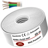 MAS Premium Feuchtraumkabel Stromkabel 5-170m Mantelleitung NYM-J 5x1,5, 2,5, 4, 6, 10 oder 16 Elektrokabel Ring für feste Verlegung (NYM-J 5x10 mm2, 35m)