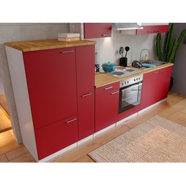 Respekta Küchenzeile Malia 300 cm E-Geräte rot/weiß
