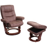 MCA Furniture MCA Relaxsessel HWC-J42, Fernsehsessel TV-Sessel Hocker, Stoff ~ taupe-braun Wildleder-Imitat, Gestell Walnuss-Optik