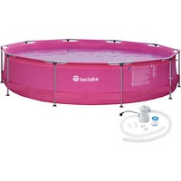 Tectake Swimming Pool rund mit Stahlrahmen und Filterpumpe pink - Ø 360 x 76 cm