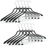 Relaxdays Kleiderbügel 50x Klammerbügel schwarz rutschfest schwarz|silberfarben