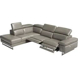 Ecksofa EGOITALIANO "Candice", grau (zinn), B:278cm H:100cm T:221cm, LEDER BACIO hat eine weiche und wachsartige Hand mit halb undurchsichtigem Aussehen. Es handelt sich um ein Naturleder, das die ursprünglichen Eigenschaften der Lederhäute nicht verändert. Das Vorhandensein von verheilten Narben, Körnungsunterschiede, Falten, Adern, Unterschiede in den Farbtönen und andere Spuren, die die Natur auf diesen Fellen hinterlassen hat, sind ein Beweis für die absolute Echtheit und das Zeugnis ihres großen Wertes., Sofas, inkl. 2 elektrischer Relaxfunktionen, Bedienung über Taste an Armlehne