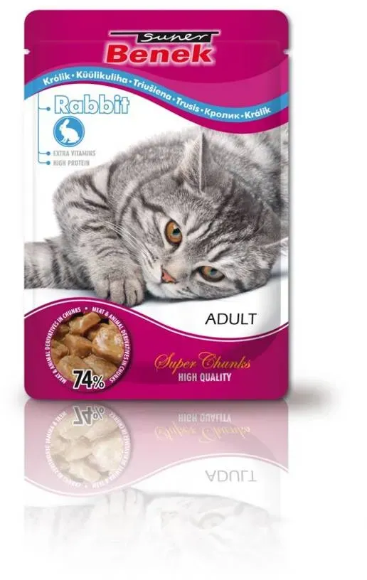 SUPER BENEK Adult Beutel für Katzen mit Kaninchenstückchen 100g