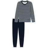 SCHIESSER Damen Schlafanzug, lang - Frottee, Bündchen, gestreift Blau L