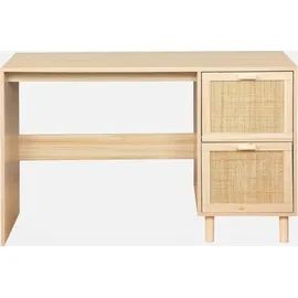 sweeek - Schreibtisch mit Holzdekor und Rattan-Geflecht