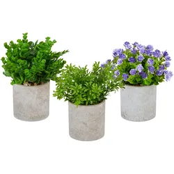 Relaxdays Kunstpflanzen 3er Set, verschiedene künstliche Pflanzen im Topf, lebensechte Plastikpflanzen, grün/lila/grau