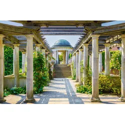 Fototapete PAPERMOON "ARCHITEKTUR-PERGOLA HÜGEL GARTEN LONDON SÄULEN BLUMEN", bunt, B:4,00m L:2,60m, Vlies, Tapeten