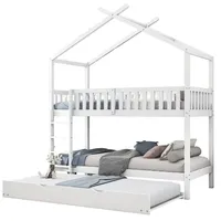 XDOVET Hausbett Kinderbett Jugendbett, 90x200 cm, drei Betten, Ausziehbar, Platzsparendes Design, Weiß