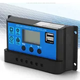 30A 12V 24V Solar Laderegler,Solarladeregler, Auto Solarladeregler PWM-Controller Einstellbarer LCD-Display-Controller mit zwei USB-Anschlüssen (30A)(30A)