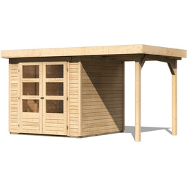 KARIBU Holz Gartenhaus Set "Askola 2" mit Anbaudach,naturbelassen,2,1 x 2,2 m (B x T)