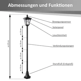 NORTHPOINT Außenleuchte Solar 65-175 cm schwarz 20lm inkl. Bewegungsmelder/Dämmerungssensor