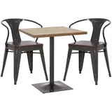 Mendler Bistrotisch HWC-H10, Bartisch Thekentisch, Industrial Gastro Metall Ulme Massivholz 70x70cm - hellbraun