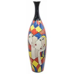 Casa Padrino Porzellan Vase Bunt H. 87,5 cm - Handbemalte Deko Blumenvase mit abstraktem Motiv
