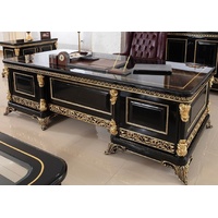 Casa Padrino Luxus Barock Schreibtisch Schwarz / Gold - Prunkvoller Massivholz Bürotisch - Barock Büromöbel - Edel & Prunkvoll