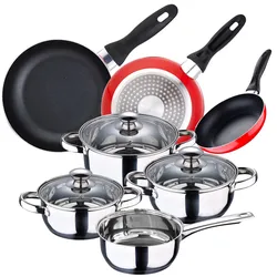 San Ignacio - Faro Kochgeschirr-Set: 4 Töpfe mit Deckel und 3 Pfannen (Ø16/20/24 cm) aus Edelstahl/gepresstem Aluminium