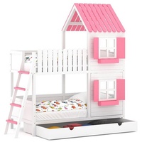 Siblo Etagenbett Etagenbett ANNDY DBS mit Schublade - Etagenbett in Hausform - Etagenbetten - Kinderbetten - Massivholz - HDF - Kinderzimmer (Etagenbett mit Schublade), Ohne Matratze rosa