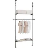 ARIIKON Teleskop Kleiderständer mit 2 Ablage und 1 Kleiderstangen Garderobenständer Verstellbares Kleiderschrank Organizer aus Metall für Schlafzimmer, Ankleidezimmer, Grau
