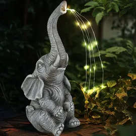 GLOBO Solarleuchte Elefant Gartendeko Tierfigur Solarlampe Außenleuchte grau Elefant, LED warmweiß, LxBxH 13,5x13x32,5 cm, 2er Set