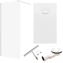 bad land SET Duschwanne VIDAR 80x120 Rechteck Weiß + Walk-In Dusche KETIL Chrom 100x195 Transparentes Glas + Glaswischer
