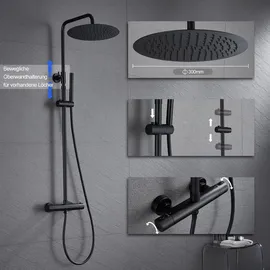 Görbach Duschset mit Thermostat Schwarz 30 cm