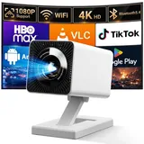 Mini Beamer 4K, Mini Projektor 1080P Unterstützt WiFi 6 BT 5.4, Beamer Klein Projektor mit Eingebaute Apps, Auto Horizontal Trapezoid Correction