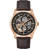BULOVA Herren Analog Mechanisch Uhr mit Leder Armband 97A169