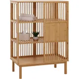 Mendler Bambus Standregal HWC-N81, Badezimmerschrank Badschrank Badregal Kommode, 3 Regalböden Schiebetür FSC® 115x80x45cm