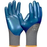 Gebol Wet Guard blau | Größe M (Gr 8) | Arbeitshandschuh mit öl- und wasserfester Nitril Beschichtung | griffsichere Polyester Schutzhandschuhe | für Damen und Herren | grau, blau | 1 Paar