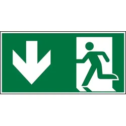 Rettungszeichen, Notausgang, abwärts gehen - ASR A1.3 (DIN EN ISO 7010) - 300x150x1.5 mm Kunststoff