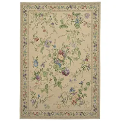 Teppich THEKO "Flomi Sagrini", beige, B:80cm H:4mm L:150cm, Kunstfaser, Baumwolle, Teppiche, Flachgewebe, Pastell-Farben, Blumen Design