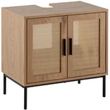 KADIMA DESIGN Waschbeckenunterschrank Eiche-Optik 60x60x40 cm mit Türen und Rattangeflecht