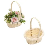 2 Stück Blumenkorb Hochzeit, Blumenmädchen Korb, Mini Geflochtener Kleiners Weidenkorb, Kunstrattan Geflochtener Blumenkorb, Kunstweidenkorb Körbchen mit Henkel, für Hochzeit Dekoration