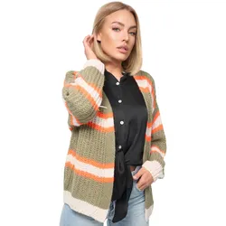 PM SELECTED Damen Cardigan Kuschelige Strickjacke in Candy Stripes Design in Einheitsgröße PM08