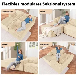 COMHOMA Eckcouch Cordstoff 2-Sitzer Beige