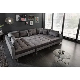 Riess-Ambiente Moderne XXL Wohnlandschaft KENT 305cm grau Samt Bigsofa inkl. Hocker Federkern