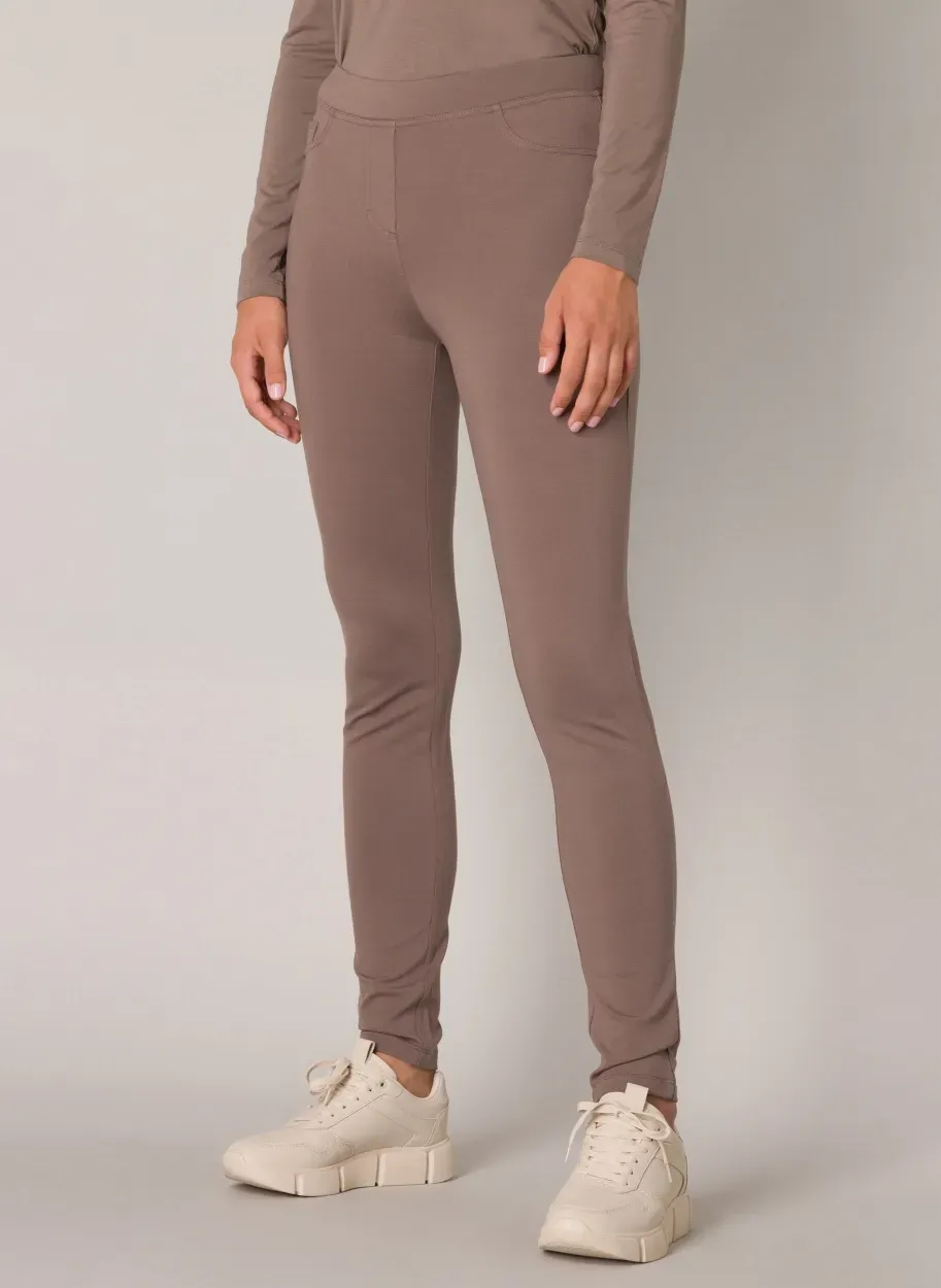 Treggings BASE LEVEL, Damen, Gr. 44, N-Gr, grau (schwarz taupe), Web, Obermaterial: 65% Viskose, 30% Nylon, 5% Elasthan, unifarben, eng lang, Hosen Treggings, mit elastischem Bund und Viskose