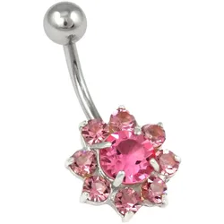 Bauchnabelpiercing FIRETTI "Schmuck Geschenk Piercing Silber 925 Körperschmuck Blume", rosa (lila, silber, 925, rosa, lila, rosa), Piercings, Silber 925 (Sterlingsilber), mit Kristallen
