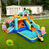 [mit Gebläse] Kinder-hüpfburg, Multifunktionaler Outdoor-wasserpark + Trampolin, Wasserrutsche, Kleine Rutsche, Springbrunnen, Wasserpistolen, Ladenmarkise, Inklusive 450w-gebläse