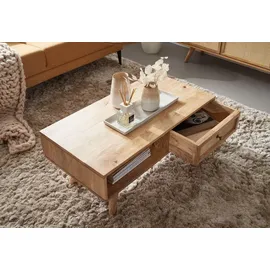 FineBuy Couchtisch  Braun  Massivholz/Rattan  90 x 40 x 45 cm