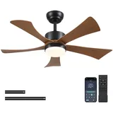 Surtime 105 cm Deckenventilator mit Licht, Moderner Braun Deckenventilator mit App-Fernbedienung, DC-Motor (leise), 3CCT dimmbare Beleuchtung mit Memoryfunktion, LED Deckenventilator für Schlafzimmer