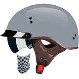 WZGGTEAM Motorrad Halbhelme mit Sonnenblende, Vintage Jethelme Deutsche Halbschalenhelm mit ECE-Zulassung, Rollerhelm Cruiser Chopper Skateboardhelm für Damen und Herren Erwachsene